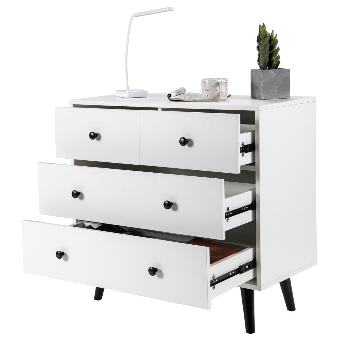 CostwayCommode Moderne à 4 Tiroirs Commode de Rangement en Bois avec Kits Anti-renversement Organisateur de Rangement Utilitaire Blanc