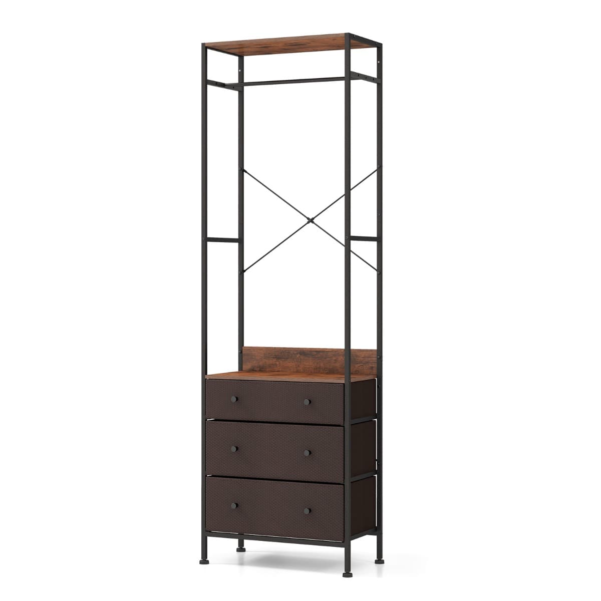 CostwayPortant à Vêtements avec Tiroirs Commode et Penderie Autoportante Tringle de Suspension à 3 Positions Kits Anti-Renversement Marron