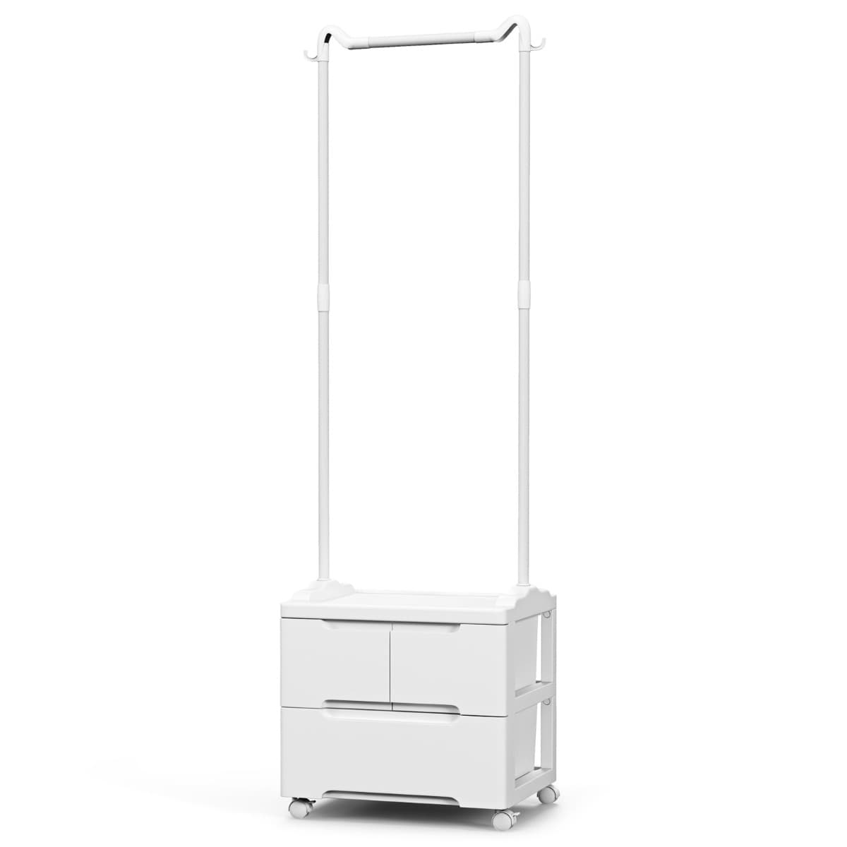 CostwayPortant à Vêtements avec Tiroirs Portant à Vêtements Roulant Crochets Latéraux Tige de Suspension 4 Roues dont 2 avec Freins Blanc