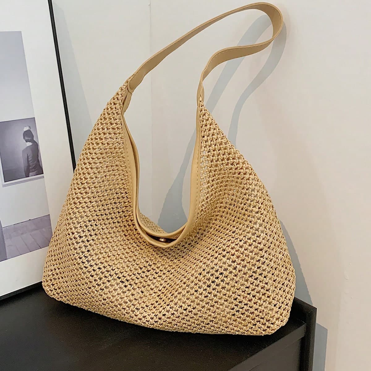 Nouveau sac à bandoulière tricoté de couleur unie pour la mode, simple et décontracté, sac de magasinage léger de grande capacité pour la
