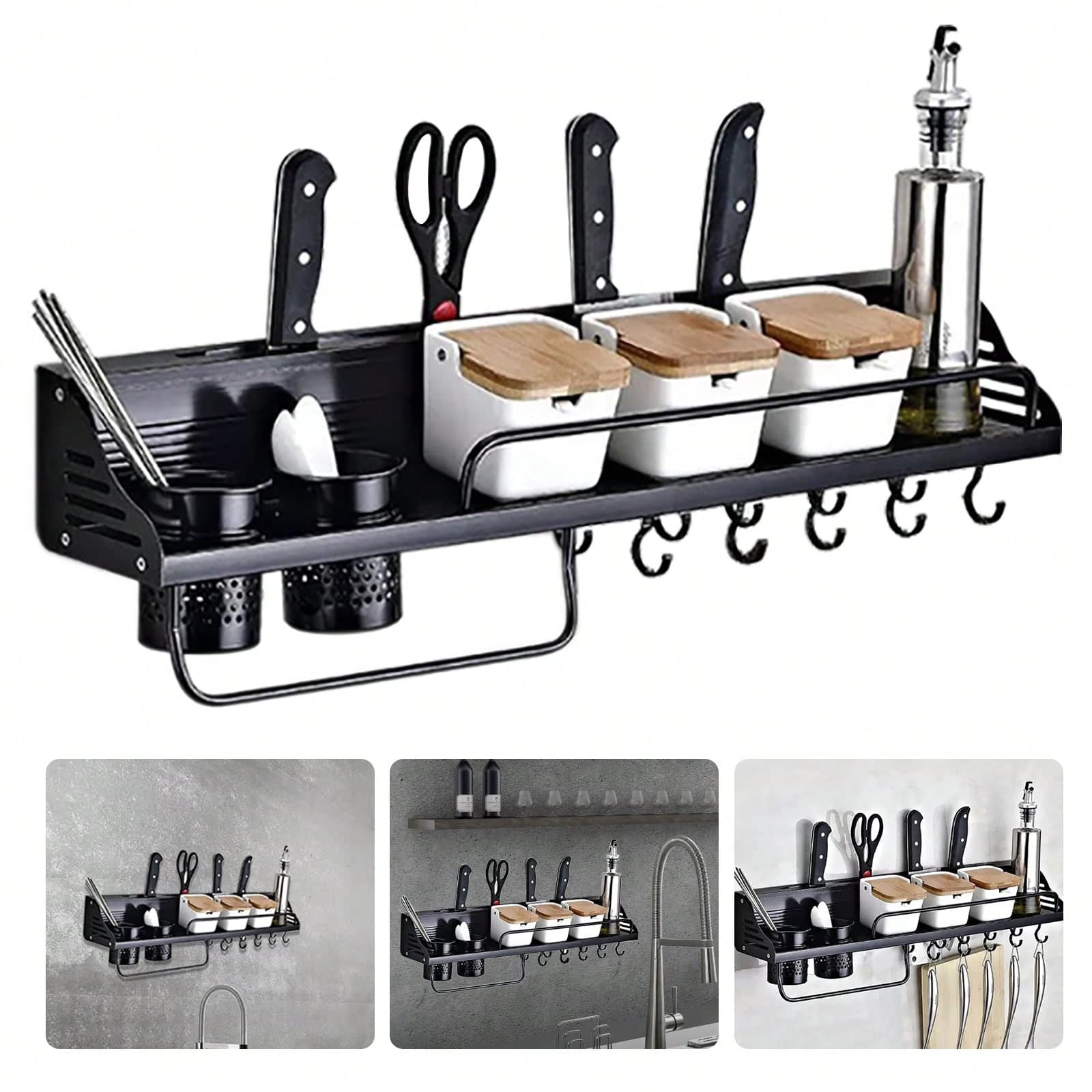 80cm épices rack cuisine mur rack cuisine pendentif salle de bains porte - couteau avec 10 crochets