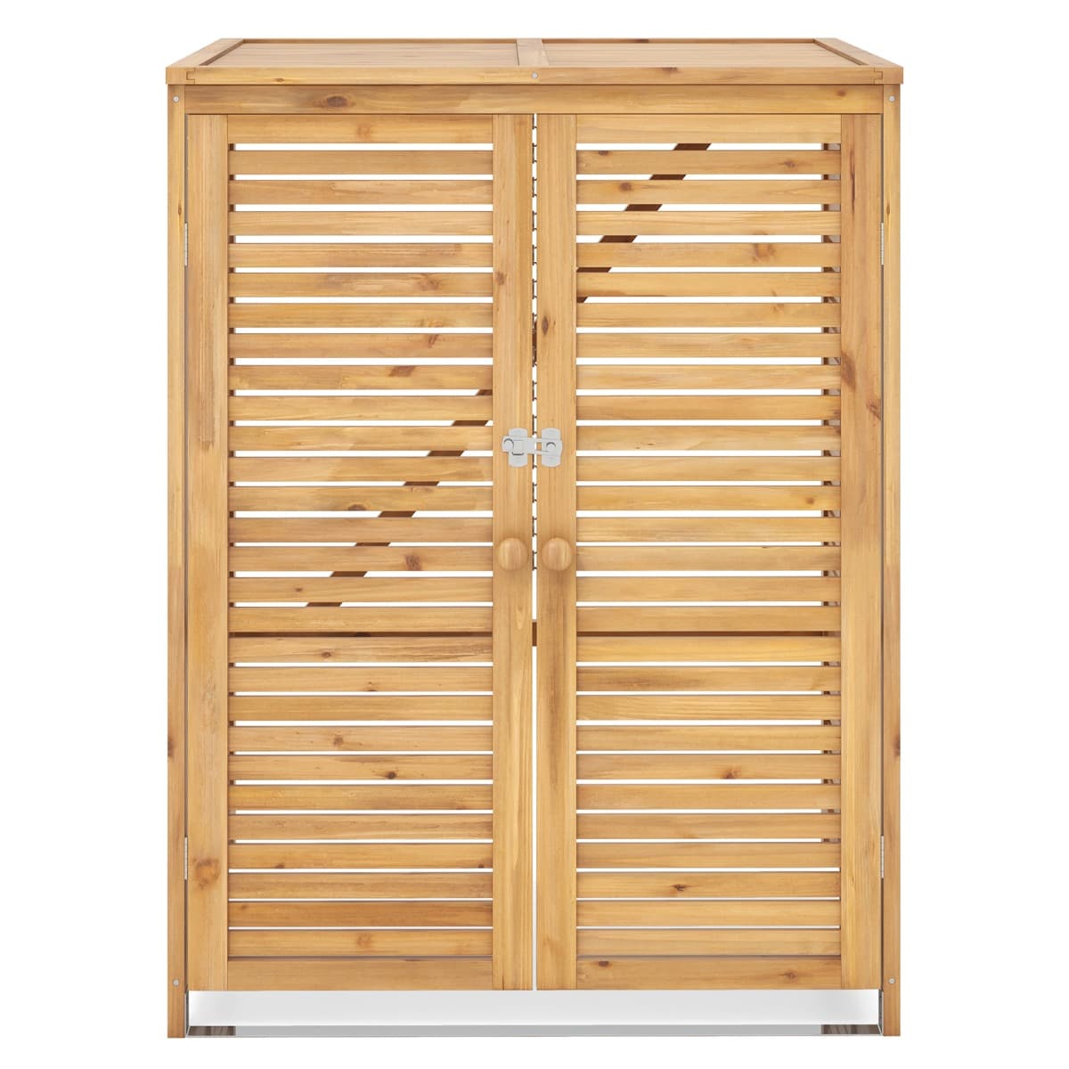 CostwayAbri à Poubelle en Bois de 120 L Abri pour Outils d'Extérieur avec Couvercle Ouvrable Doubles Portes Loquet de Verrouillage Naturel