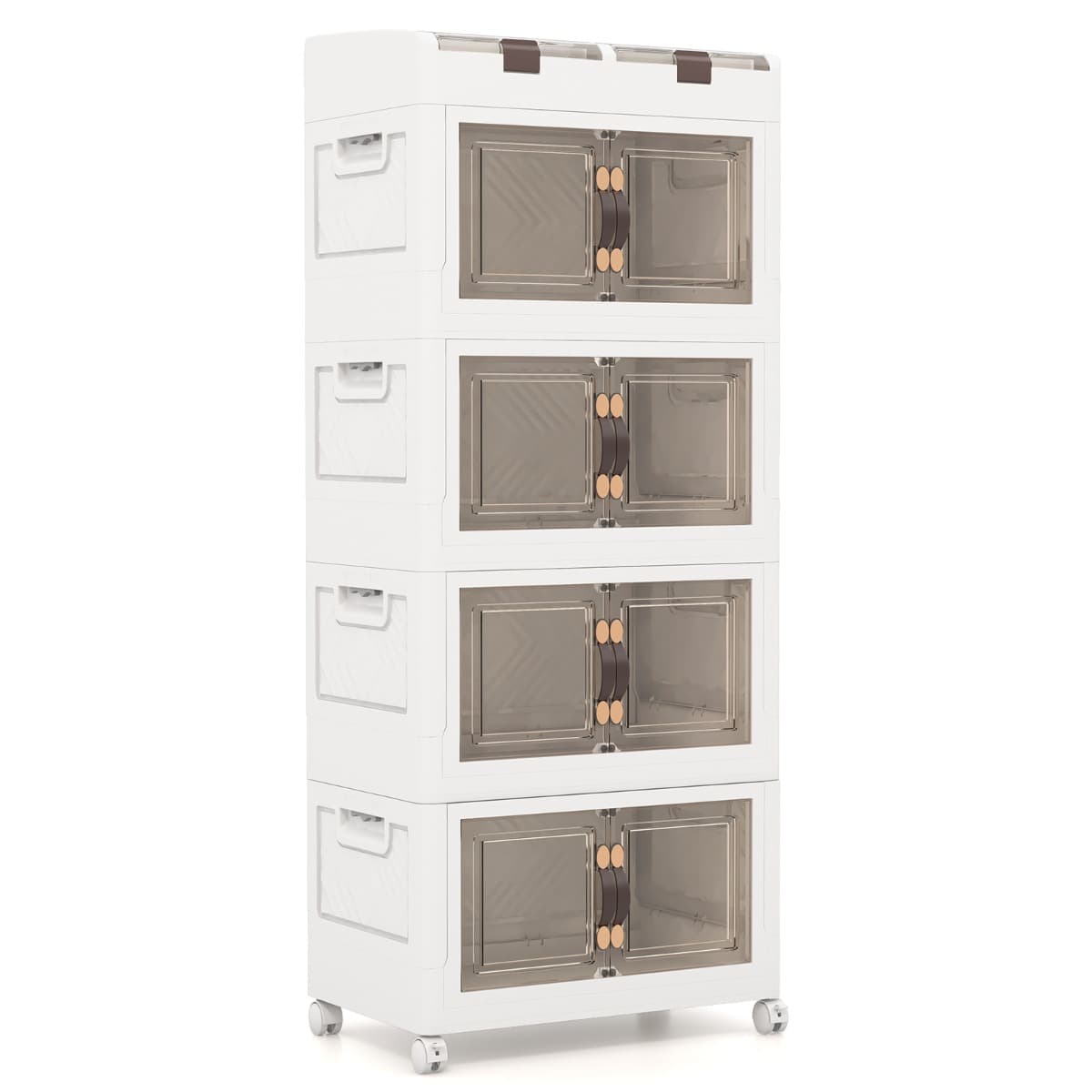 CostwayBacs de Rangement Pliables de 210L avec Couvercles Lot de 4 Conteneurs de Rangement Empilables en Plastique avec Roulettes Blanc